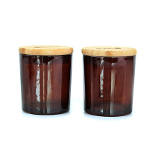 8oz amber glass  bottle glass candle jar with bamboo lid